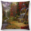Axyaa Rustic Landscape Castle Lighthouse Oil Painting Cushion Cover