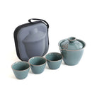 Axyaa Ceramic Travel Tea Set with Kuaike Cup, One Pot, Three Cups - Chinese Kung Fu Tea Set