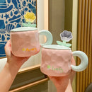 Axyaa Hand-Painted Flower Ceramic Tea Cup - Creative Gift for Her