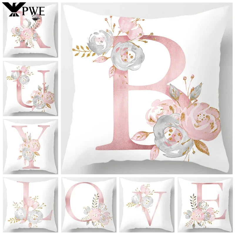 Axyaa Pink Letterwork Cushion Cover 45*45cm, Wedding Party Decor, Elegant Wedding Pillow