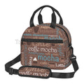 Axyaa Coffee Words Insulated Lunch Bag: Thermal Cooler Tote for School, Work, Picnic