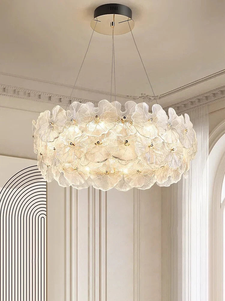 Luxury Lotus Leaf Glass Chandelier by Axyaa - Modern LED Light for Living Room, Dining Room, Bedroom