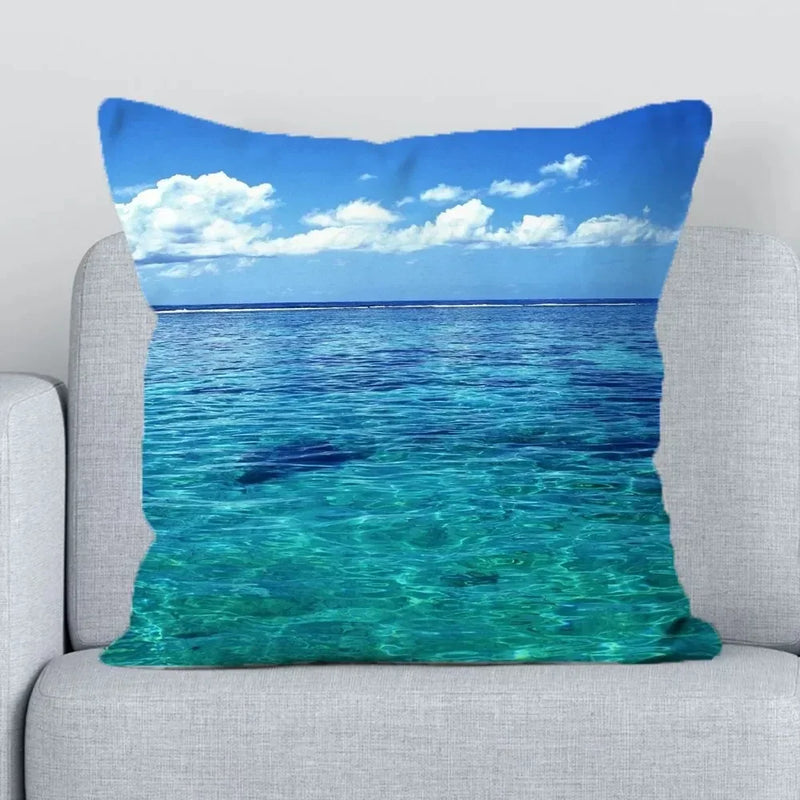 Axyaa Beach Ocean Print Decorative Pillowcase - Casual Home Decor Cushion Cover