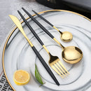 Axyaa 36pc Black Gold Stainless Steel Cutlery Set - Western Tableware Flatware