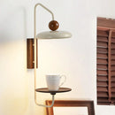 Axyaa Modern White Metal Wall Light with Dark Wood Base for Bedroom and Study Area