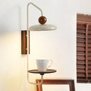 Axyaa Modern White Metal Wall Light with Dark Wood Base for Bedroom ParlorREADINGSTUDYLamp