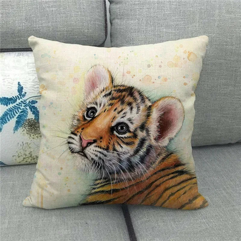 Axyaa Tiger Lion Printed Cushion Cover for Home Sofa Bed Decoration