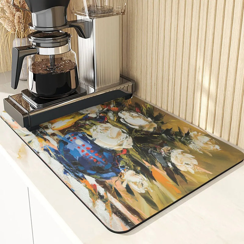 Axyaa Silicone Drainer Mat: Plant Style, Non-Slip, Absorbent Kitchen Drying Mat