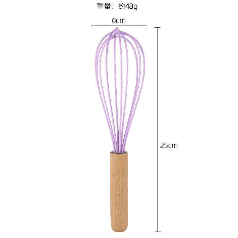 Axyaa Wooden Handle Silicone Whisk Mixer - Kitchen Baking Tool