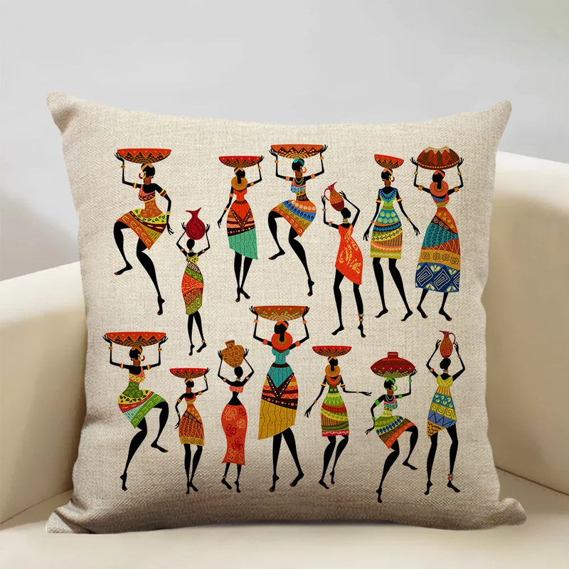 Axyaa African Woman Geometric Pillow Cover Ethnic Sofa Decoration