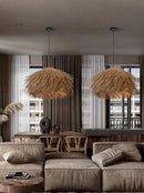 Axyaa Wabi Sabi Retro LED Pendant Lights - Hand Woven Rattan Chandelier