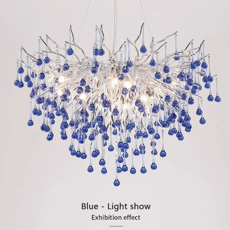 Axyaa Pink Crystal Chandelier Raindrop Pendant Light for Modern Home Decor