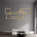 Axyaa Gold Rectangle LED Chandeliers: Modern Minimalist Luxury Lighting for Living, Dining, Stair, Loft
