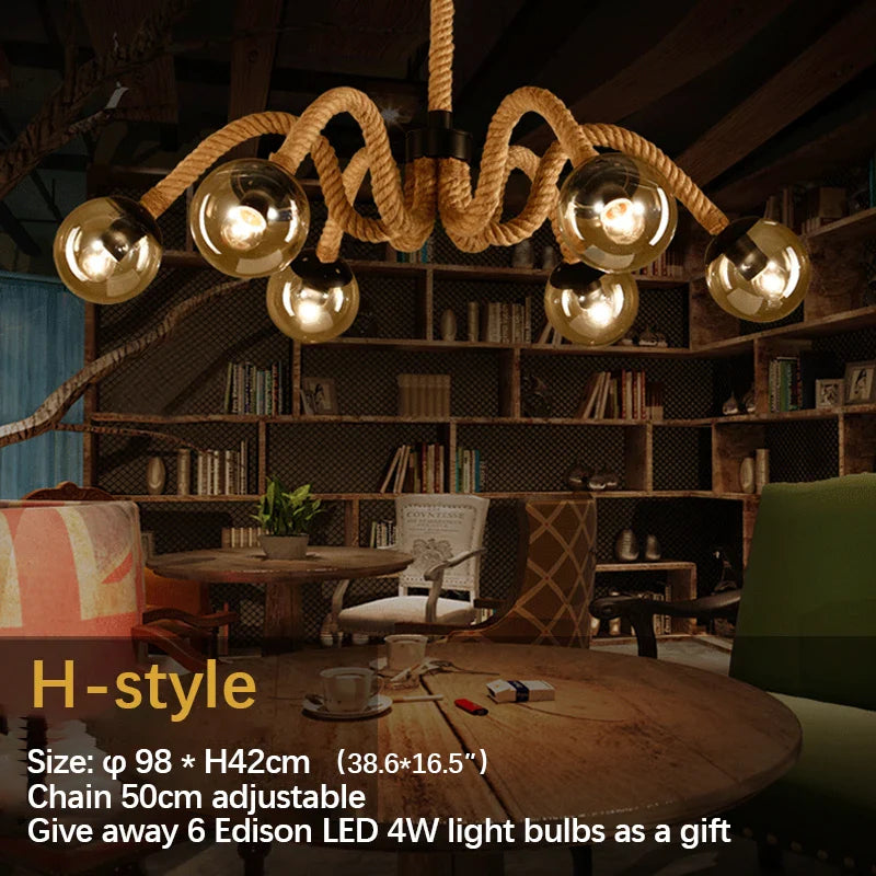 Axyaa Retrohemp Rope Chandelier, Industrial Style Pendant for Home & Restaurant