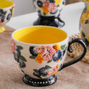 Axyaa Floral Relief Coffee Cup Set 400ML - Elegant Afternoon Tea Decor