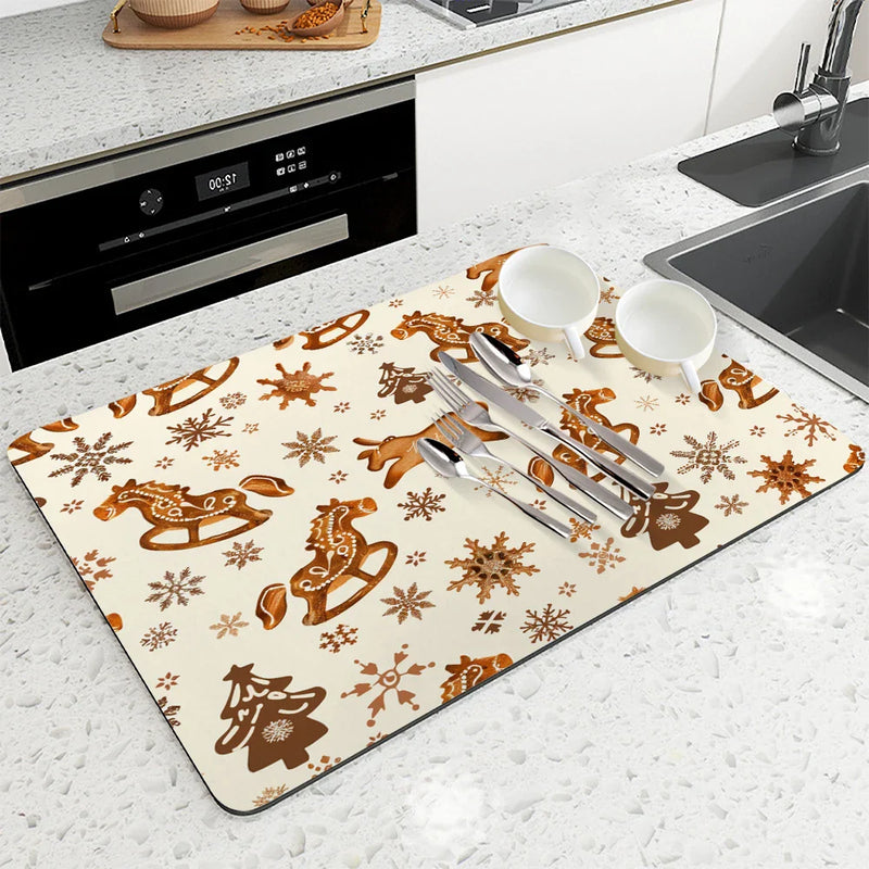 Axyaa Christmas Tree Coffee Cup Drying Mat - Absorbent Non-slip Diatoms Kitchen Mat