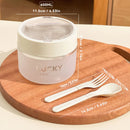 Axyaa Round Plastic Bento Box with Foldable Utensils - Microwave Safe Student Lunch Container