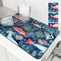 Axyaa Marine Whales Desk Drain Pad, Heat Resistant Non-slip Kitchen Drying Mat
