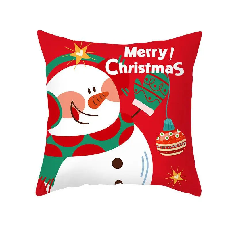 Axyaa Christmas Elk Santa Claus Cushion Cover Home Decor Square