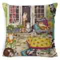 Cute Cat Pattern Linen Cushion Cover by Axyaa for Home Decor