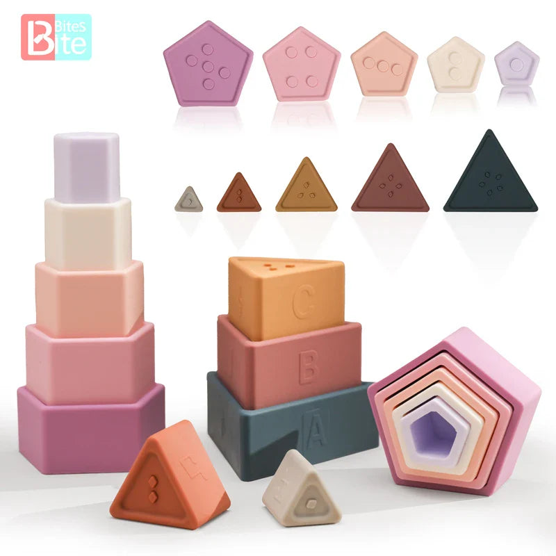 Axya Silicone Color Block Stacking Toy with Music - 5PCS Baby Building Blocks