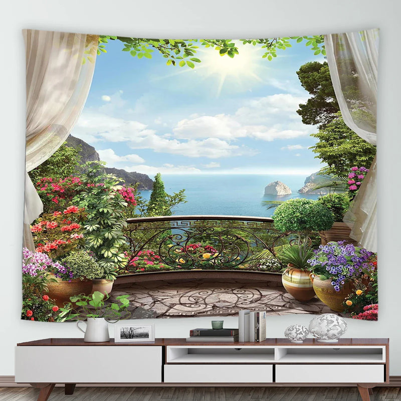 Tropical Ocean Hawaiian Landscape Tapestry for Axyaa Home Decor