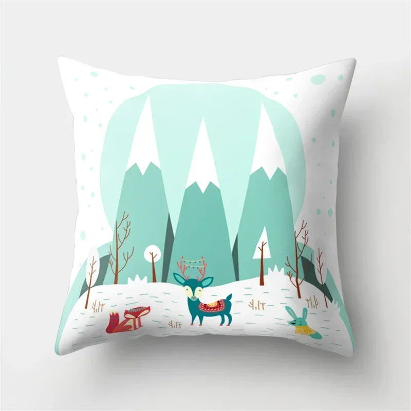 Fox and Bird Polyester Pillowcase by Axyaa: Cartoon Landscape Cushion Cover for Sofa