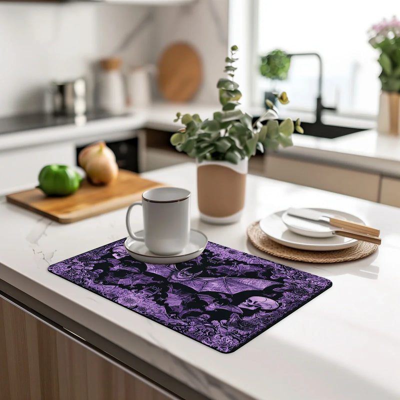Axyaa Halloween Skull Absorbent Kitchen Drying Mat in Abstract Pattern