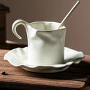 Axyaa Pleated Ceramic Coffee Cup and Saucer Set, Hand Punch Hanging Ears, Japanese Light Luxury