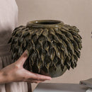 Axyaa Leaf Relief Ceramic Vase, Hand-made Porcelain Flower Pot, Floral Arrangement Accessory