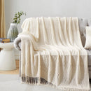 Axyaa Cream White Textured Knitted Throw Blanket - Cozy Boho Vintage Style