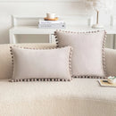 Soft Pink Velvet Pillow Covers with Pompom Accent by Axyaa