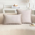 Axyaa Nordic Dutch Velvet Pillowcase with Pompoms Edges - Soft Sofa Cushion Cover