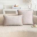 Axyaa Nordic Dutch Velvet Pillowcase with Pompoms Edges - Soft Sofa Cushion Cover