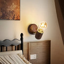 Axyaa Walnut LED Glass Wall Lamp with Switch, Vintage Style for Bedroom, Balcony, and Aisle