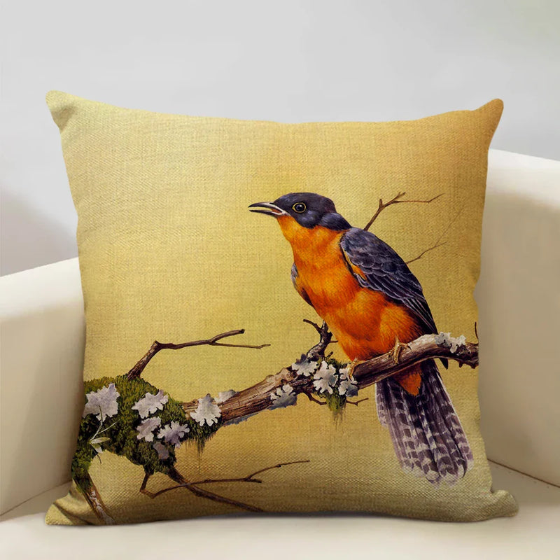 Axyaa Bird Parrot Sofa Cushion Cover 45x45cm Linen Pillowcase for Home & Hospitality