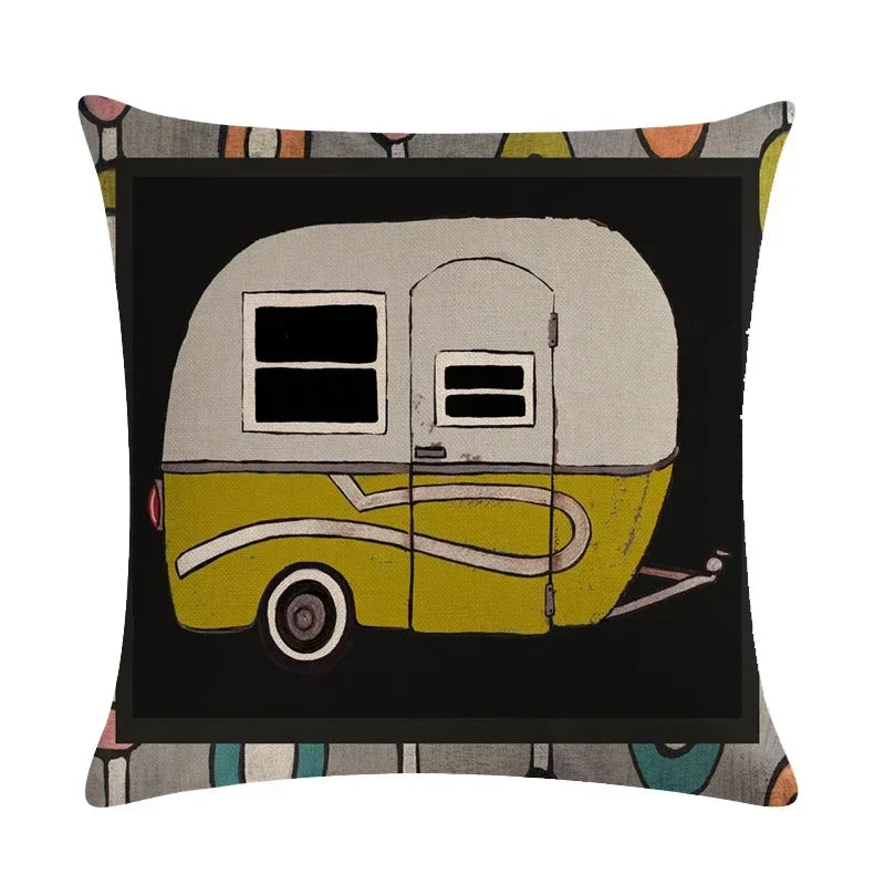 Axyaa Retro Car Pattern Cushion Cover Linen Pillowcase 45*45cm
