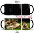 Axyaa Color Changing Animal Ceramic Mug Lion Tiger Heat Sensitive Coffee Cup