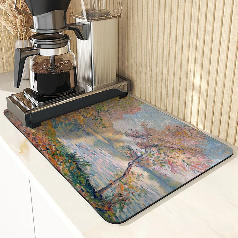 Axyaa Autumn Road Coffee Mat - Absorbent & Anti-Slip Table Drying Mats