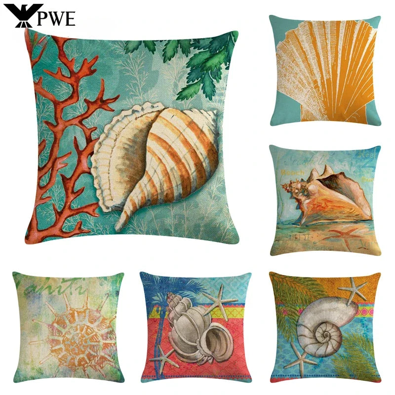 Axyaa Starfish Conch Linen Pillowcase 45*45cm