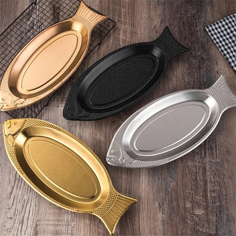 Axya Stainless Steel Steamed Fish Plate, Creative Egg Plate, Barbecue Tray - Korean Style