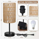 Axyaa Rattan Shade Bedside Lamp with Bulb, 3 Dimmable Settings