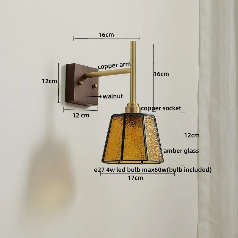 Axyaa Glass Copper LED Wall Lights Modern Bedside Lamp 4w Applique Da Parete