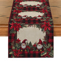 Axyaa Christmas Dwarf Gift Table Runner Holly Poinsettia Farmhouse Decor