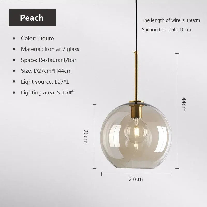 Axyaa Loft Glass Pendant Light for Kitchen Restaurant - Modern Nordic Industrial Decor