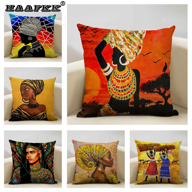 Axyaa African Woman Ethnic Cushion Cover 45x45cm