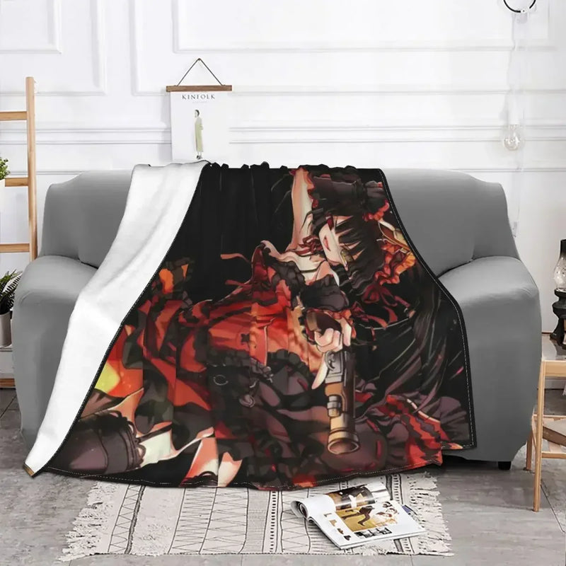 Axyaa Winter Anime Style Kurumi Blanket: Super Warm Flannel Throw for Bed & Couch