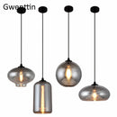 Axyaa Nordic Smoky Gray Glass Pendant Lights LED E27 Industrial Hanging Lamp