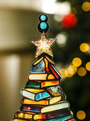Axyaa Christmas Tree Tabletop Ornament, Stacked Books Design with Star Topper