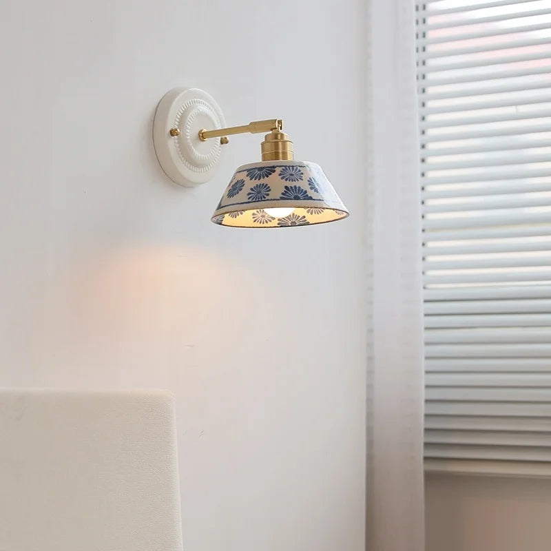 Axyaa Nordic LED Wall Lamp with Ceramic Shade & Brass Finish